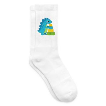 Blauer Comic Dinosaurier Bauklötze Kinder T-Shirt - Tennissocken - Weiß - Rechts