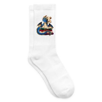 Blauer Drache auf einem Stapel Handtücher - Tennissocken - Weiß - Rechts