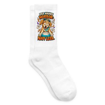 Der wahre Horror: Napf leer. – Lustiger Comic-Hund - Tennissocken - Weiß - Rechts