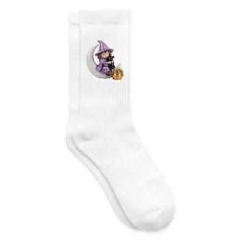 Mondbeschienener Hexen- und Katzenzauber - Tennissocken - Weiß - Rechts
