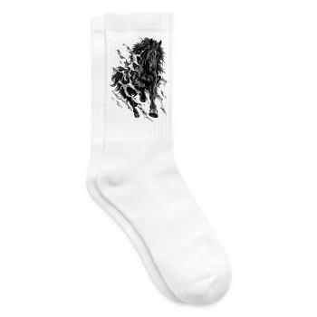 Galoppierendes Schwarzes Pferd – Zerrissener Trompe-l'oeil-Effekt - Tennissocken - Weiß - Rechts