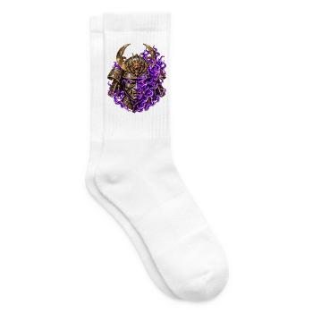 Dämonischer Samurai – Oni-Maske & Lila Flammen - Tennissocken - Weiß - Rechts