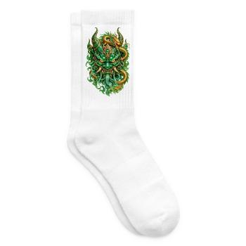 Grüner Jade-Dämon und Goldener Chinesischer Drache - Tennissocken - Weiß - Rechts