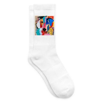 Abstraktes, farbenfrohes Porträt eines Labradors - Tennissocken - Weiß - Rechts
