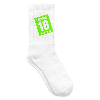 Endlich 18 Geburtstag Neon - Tennissocken - Weiß - Rechts