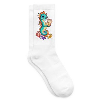 Kleiner Seepferddrache mit goldenem Muschelkompass - Tennissocken - Weiß - Rechts