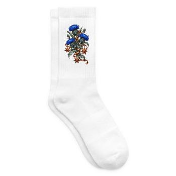 Blaue Disteln mit kupfernen Weihnachtssternen - Tennissocken - Weiß - Rechts