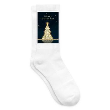 Goldener Weihnachtsbaum, isoliert am Sternenhimmel - Tennissocken - Weiß - Rechts