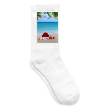 Neujahrsreise-Hintergrund 2027 mit rotem Weihnachtsmannhut - Tennissocken - Weiß - Rechts