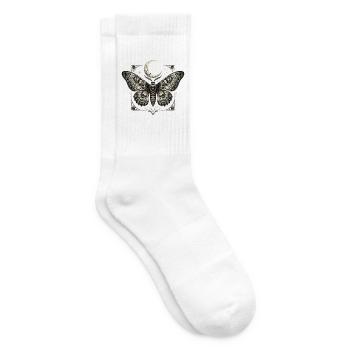 Gotische Motte und Mond – Dunkle himmlische Kunst - Tennissocken - Weiß - Rechts
