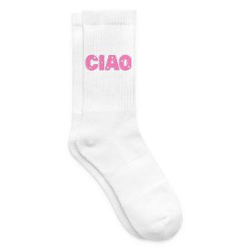 CIAO mit Blumen – Retro-Schriftzug in Pink und Min - Tennissocken - Weiß - Rechts