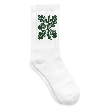 Eichenlaub Holzschnitt Grafik - Tennissocken - Weiß - Rechts