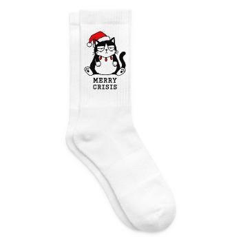 Merry Crisis lustiges Weihnachtskatzen-Meme - Tennissocken - Weiß - Rechts