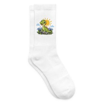 Süßer Dinosaurier – Kleiner Dino auf Abenteuer - Tennissocken - Weiß - Rechts