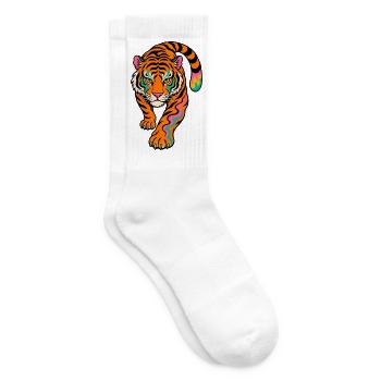 Neonfarben Tiger im Sprung - Tennissocken - Weiß - Rechts