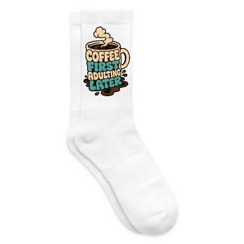 Kaffeetasse – Coffee First Adulting Later - Tennissocken - Weiß - Rechts