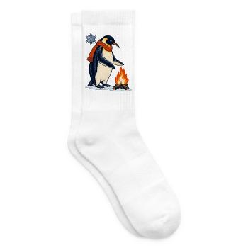 Pinguin mit Schal am Lagerfeuer - Tennissocken - Weiß - Rechts