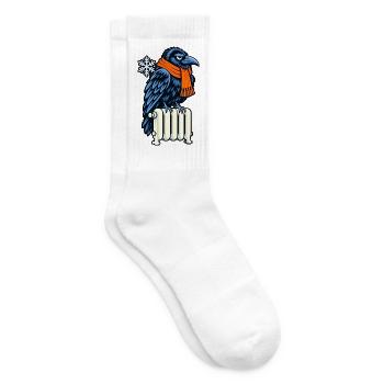 Winterkrähe mit Orangen Schal - Tennissocken - Weiß - Rechts