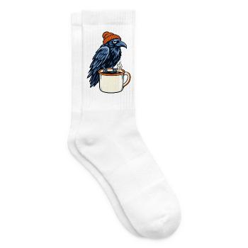 Rabe mit Mütze über Kaffeebecher - Tennissocken - Weiß - Rechts