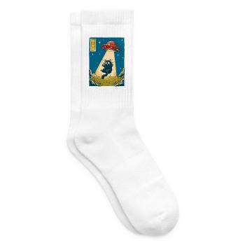 Retro Weltraumkatze UFO Poster - Tennissocken - Weiß - Rechts