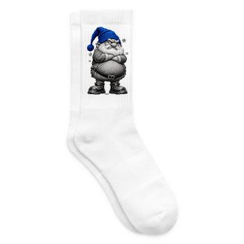 Grimmiger Weihnachtsgnom in Blauer Mütze - Tennissocken - Weiß - Rechts
