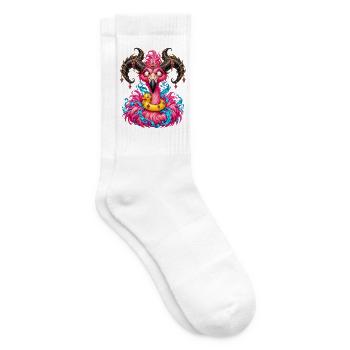 Flamingo-Gehörnter Dämon mit Entenboje - Tennissocken - Weiß - Rechts