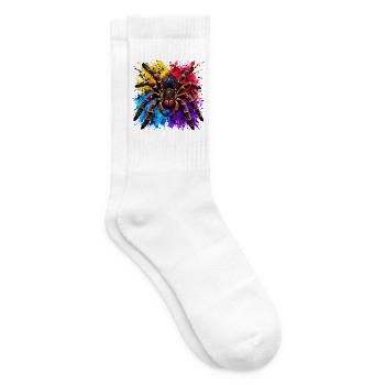 Neon Tarantel  Psychodelische Spinne im Farbklecks - Tennissocken - Weiß - Rechts