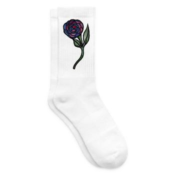 Blaues Rosen-Aquarell auf Schwarz - Tennissocken - Weiß - Rechts