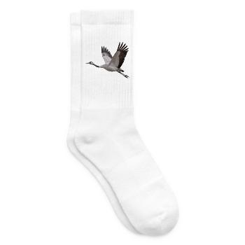 Kranich im Flug – grauer Zugvogel mit rotem Kopf - Tennissocken - Weiß - Rechts
