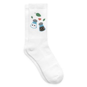 Niedliches Küchenmotiv mit Salz und Pfeffer - Tennissocken - Weiß - Rechts