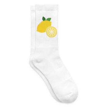 Zitrone mit Zitronenscheibe - Frucht Motiv - Tennissocken - Weiß - Rechts