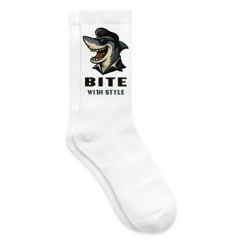 Cooler Hai im Rockabillylook mit Bite with Style - Tennissocken - Weiß - Rechts