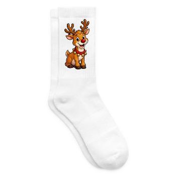 Niedliches Rentier mit Glöckchen - Tennissocken - Weiß - Rechts