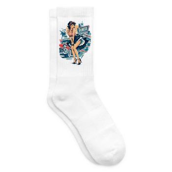 Rockabilly Pinup Girl: Vintage Kleid im Wind style - Tennissocken - Weiß - Rechts