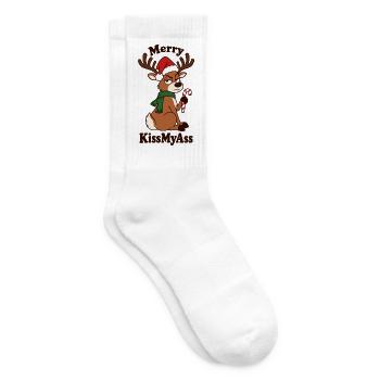 Fröhliche Kissmyass – Weihnachtsrentiere - Tennissocken - Weiß - Rechts
