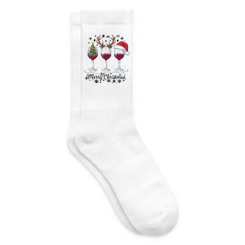 Frohe Weihnachten Weingläser Weihnachtsparty-Outfit - Tennissocken - Weiß - Rechts