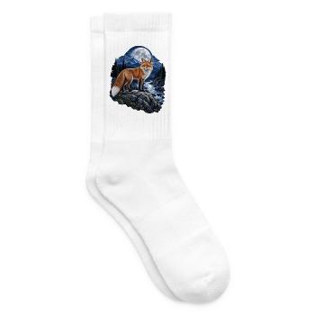 Fuchs Vollmond Wald Berge Tiermotiv für Füchse - Tennissocken - Weiß - Rechts