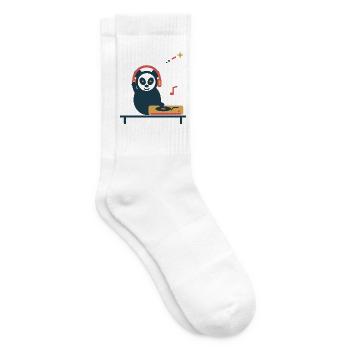 Panda am Plattenspieler – gemütliche Vinylpause - Tennissocken - Weiß - Rechts