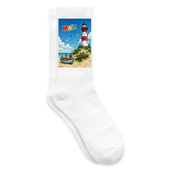 EG Moin Leuchtturm Urlaub Boot Meer Sand Maritim - Tennissocken - Weiß - Rechts
