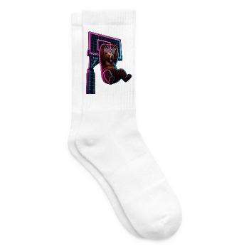 Bär Basketball Dunk Synthwave Retro Neon T-Shirt - Tennissocken - Weiß - Rechts