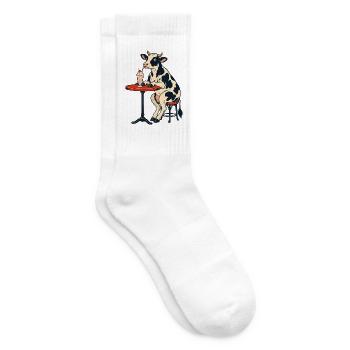 Kuh am Tisch mit Milchshake - Tennissocken - Weiß - Rechts