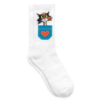 Kätzchen-in-deiner Taschenherz-Thema - Tennissocken - Weiß - Rechts