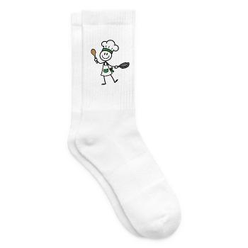 Lustiger kleiner Koch mit Pfanne und Kochlöffel - Tennissocken - Weiß - Rechts