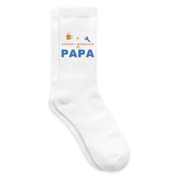 Kaffee + Werkzeug = Papa – Geschenk für Papa - Tennissocken - Weiß - Rechts