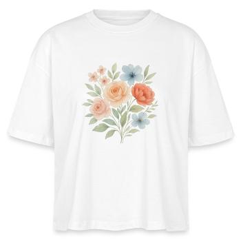 Blütentraum – nostalgisch & zart - Stanley/Stella Frauen Boxy Bio-T-Shirt Nova - Weiß - Vorne - Anna (173cm)
