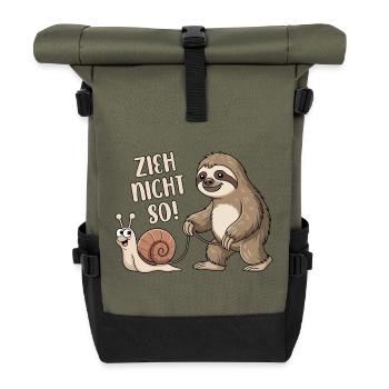 Zieh nicht so - Schnecke und Faultier - Rolltop Rucksack - Olive/Schwarz - Vorne