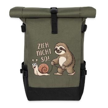 Zieh nicht so - Schnecke und Faultier - Rolltop Rucksack - Olive/Schwarz - Vorne