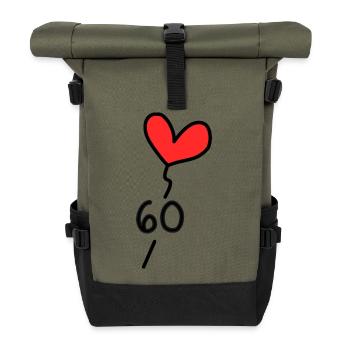 60. 60 JAHRE. 60-JÄHRIGES JUBILÄUM. 60. GEBURTSTAG. - Rolltop Rucksack - Olive/Schwarz - Vorne