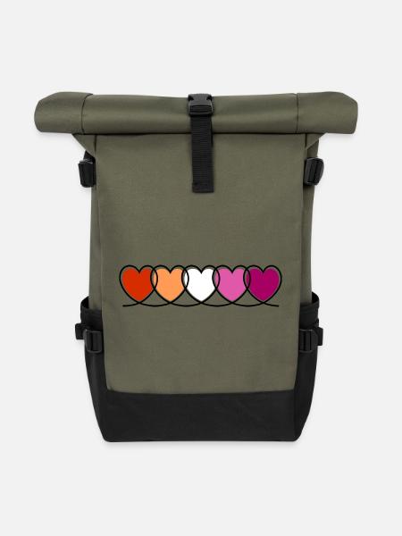 Lesbe lesbisch Herzen - Rolltop Rucksack - Olive/Schwarz
