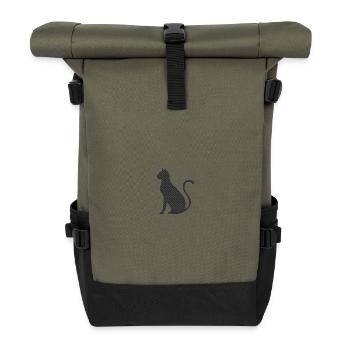 Black cat embroidered - Roll Top Backpack - olive/black - Front